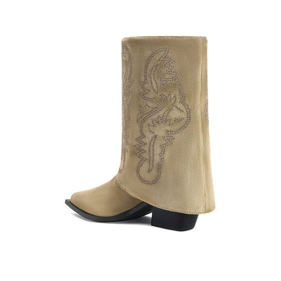 NIB AZALEA WANG Portabella Faux Suede Fold Over Western Booties in Tan Rose Gold - Picture 4 of 16